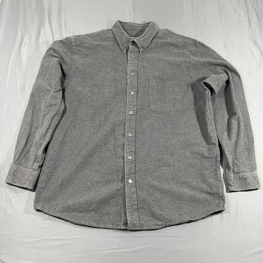 Eddie Bauer Mens Tall XL Button Up Shirt Gray Long Sleeve Cotton Casual